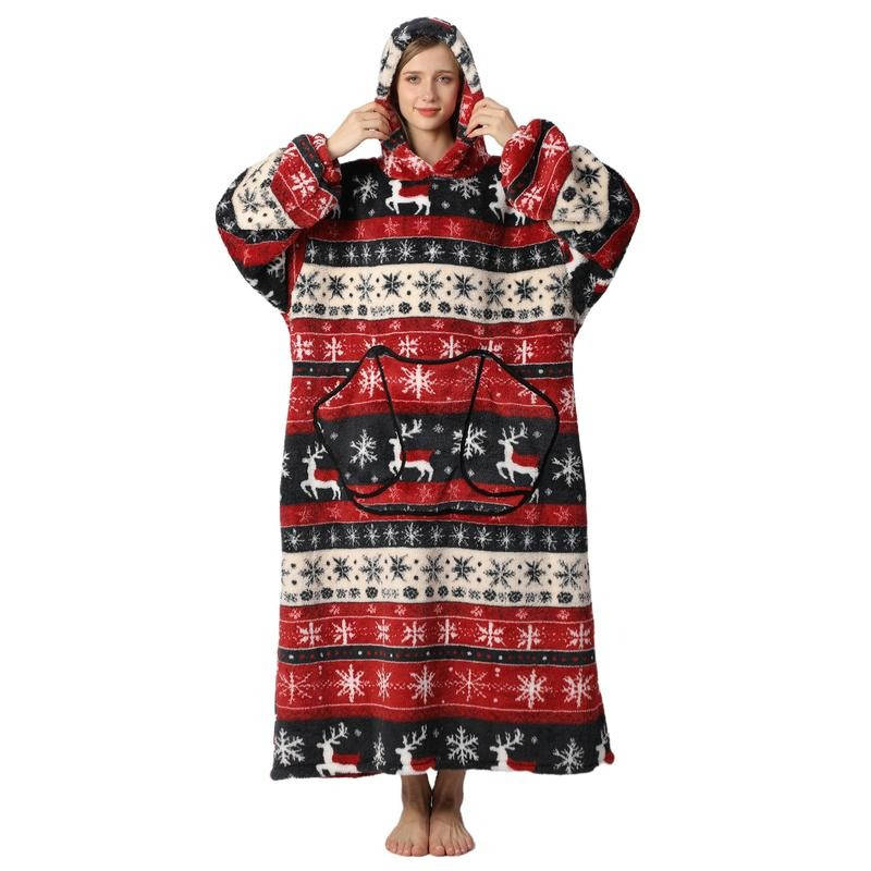 Oversized Hooded Wearable Blanket in Fleece and Sherpa
