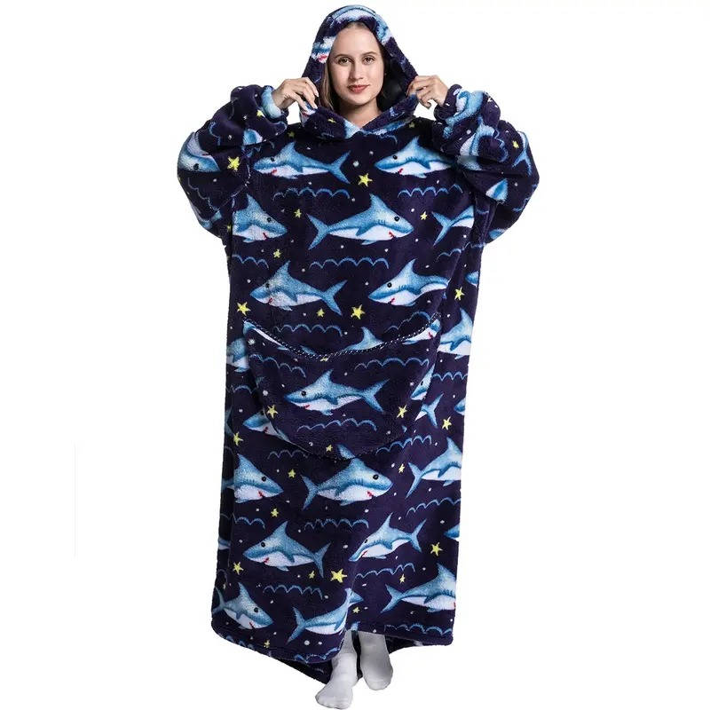 Oversized Hooded Wearable Blanket in Fleece and Sherpa