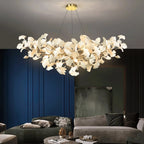 Ceramic Leaf U-Shaped Chandelier in Gold or Nickel, G9