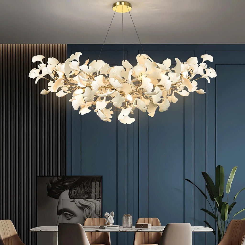 Ceramic Leaf U-Shaped Chandelier in Gold or Nickel, G9