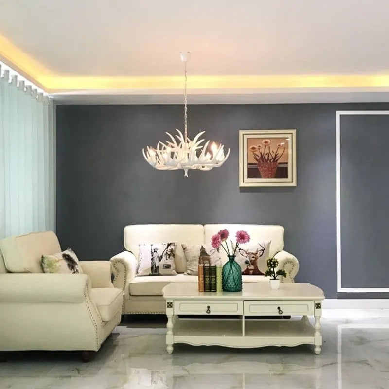 Antler-Style Chandelier in Resin and Metal, 6, 8 or 10 Lights