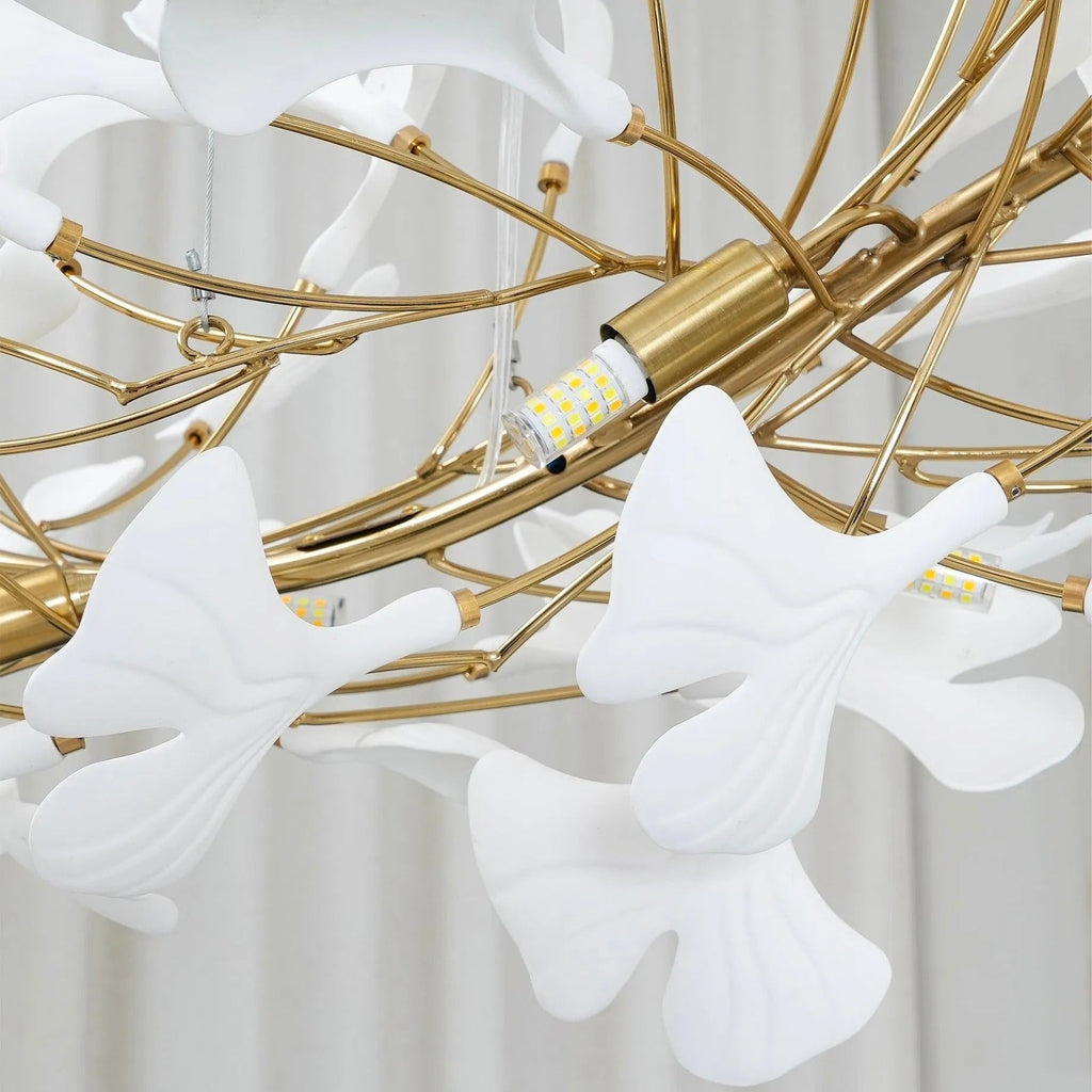 Ceramic Leaf U-Shaped Chandelier in Gold or Nickel, G9