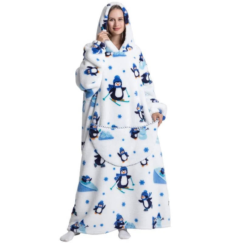 Oversized Hooded Wearable Blanket in Fleece and Sherpa