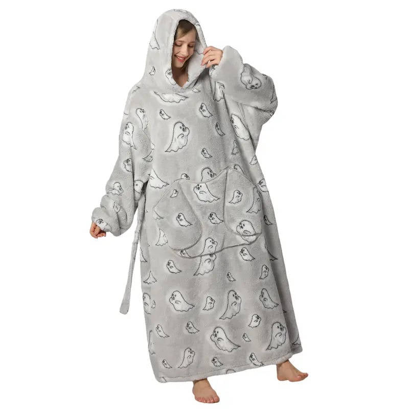 Oversized Hooded Wearable Blanket in Fleece and Sherpa