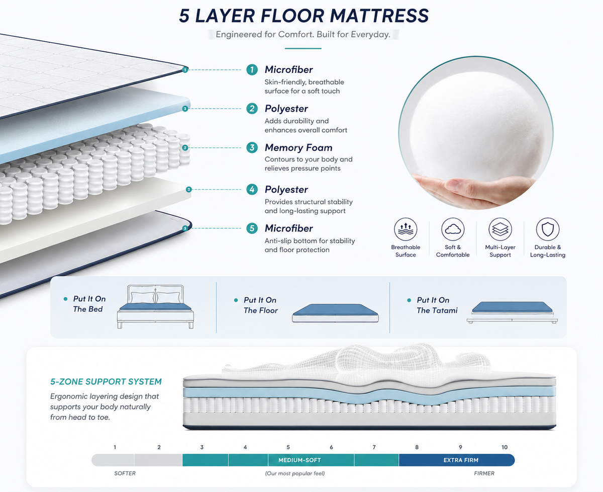 Folding Futon Mattress 10cm Thick, Japanese Style Floor Mat