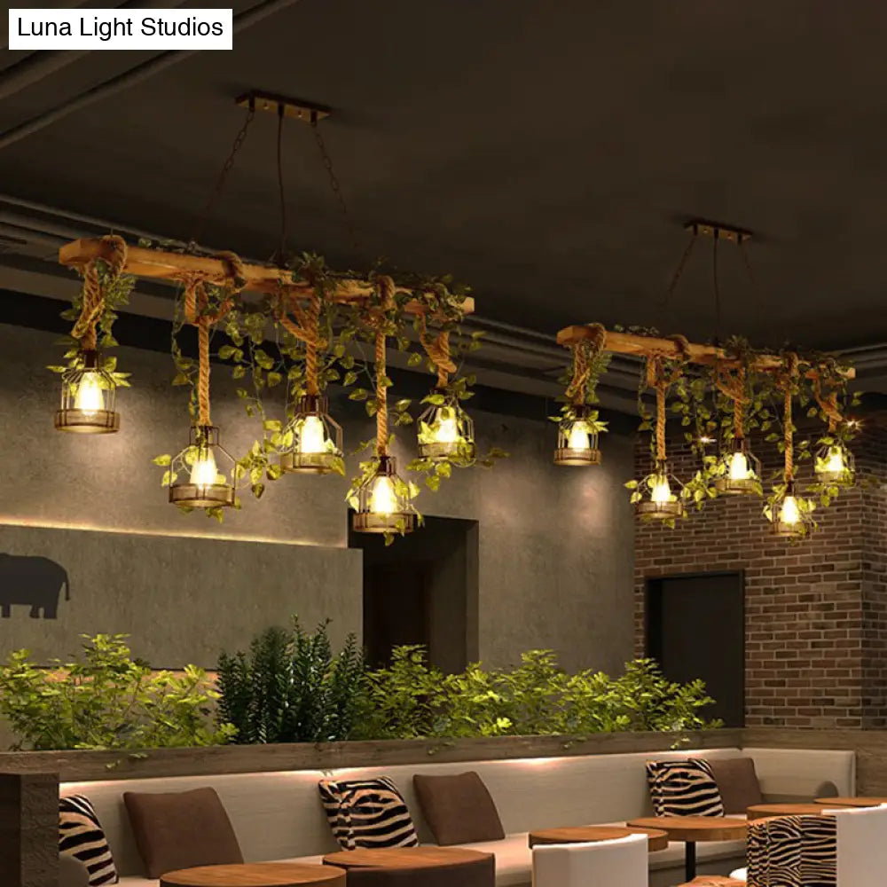 Industrial Wood and Cage 5-Light Pendant Bar, 109 cm