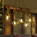 Industrial Wood and Cage 5-Light Pendant Bar, 109 cm