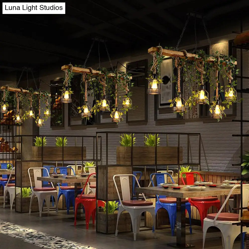 Industrial Wood and Cage 5-Light Pendant Bar, 109 cm