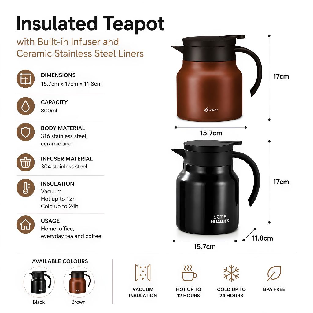 Double-Walled Vacuum Tea Flask 800 ml with Steel Infuser