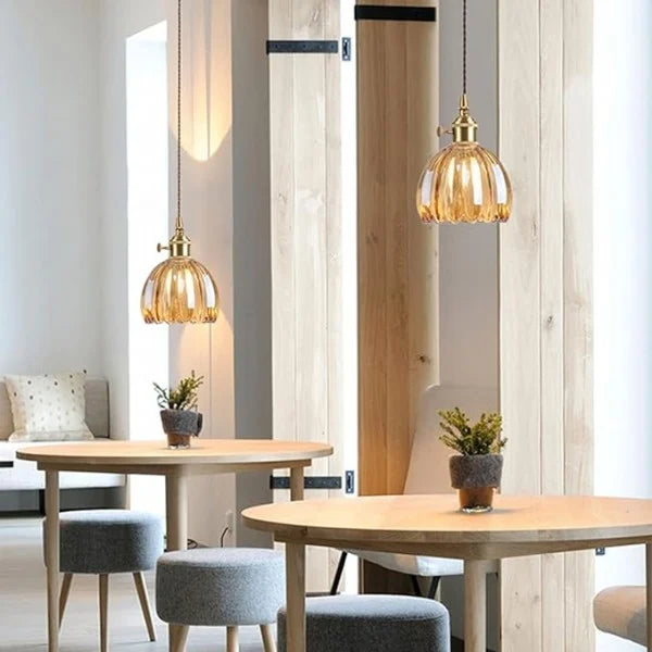 Retro Tulip Glass Pendant Light with E27 Fitting, Amber