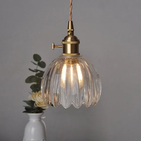 Retro Tulip Glass Pendant Light with E27 Fitting, Amber