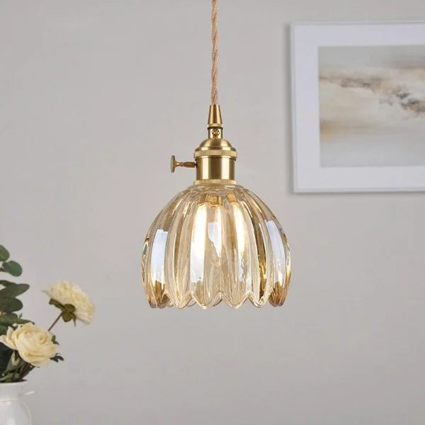 Retro Tulip Glass Pendant Light with E27 Fitting, Amber