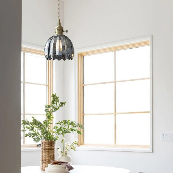 Retro Tulip Glass Pendant Light with E27 Fitting, Amber