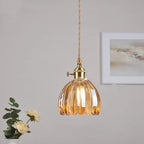 Retro Tulip Glass Pendant Light with E27 Fitting, Amber