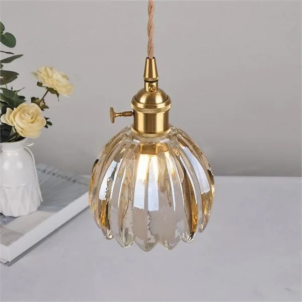 Retro Tulip Glass Pendant Light with E27 Fitting, Amber