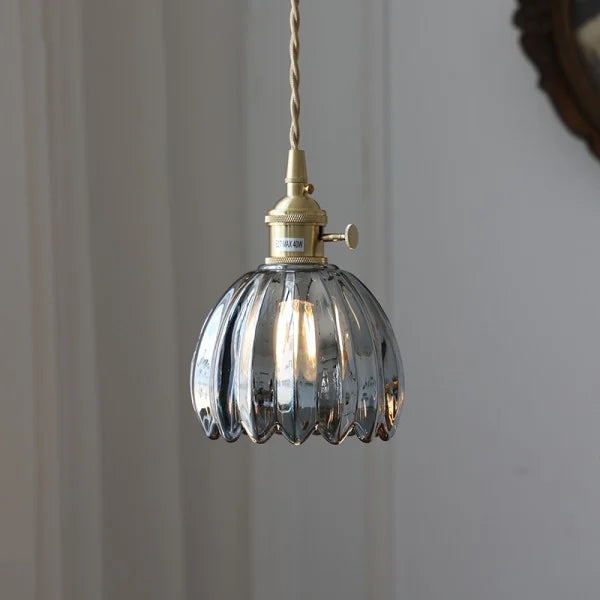 Retro Tulip Glass Pendant Light with E27 Fitting, Amber