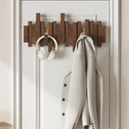Piano Key Wall Coat Rack in Walnut or Beech with Folding Hooks
