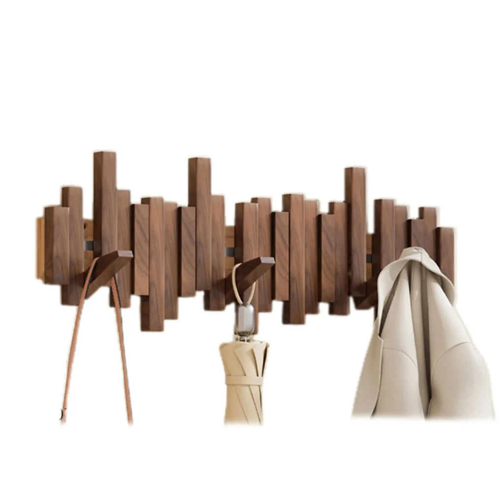 Piano Key Wall Coat Rack in Walnut or Beech with Folding Hooks
