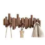 Piano Key Wall Coat Rack in Walnut or Beech with Folding Hooks