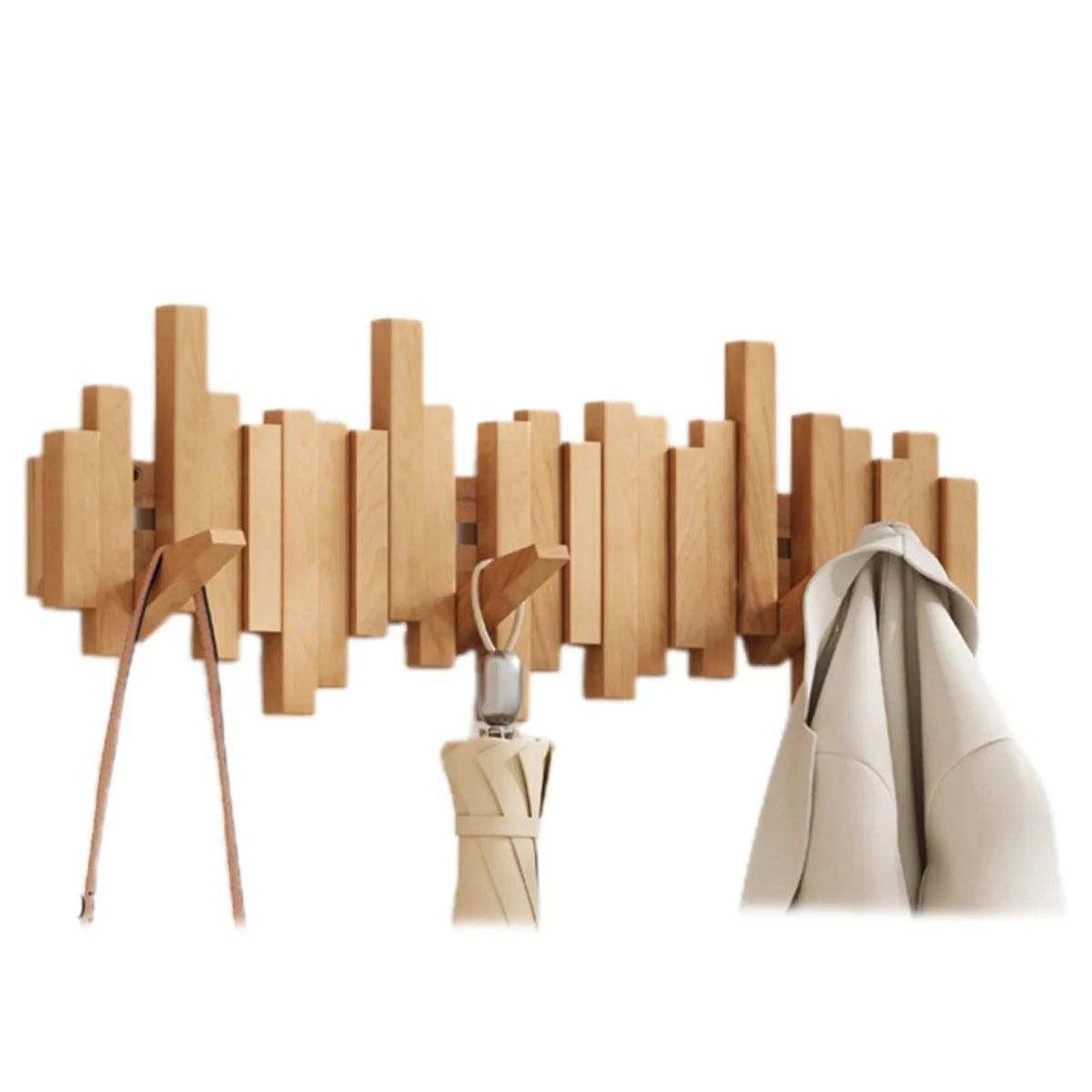 Piano Key Wall Coat Rack in Walnut or Beech with Folding Hooks
