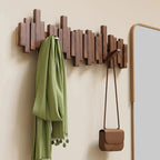 Piano Key Wall Coat Rack in Walnut or Beech with Folding Hooks