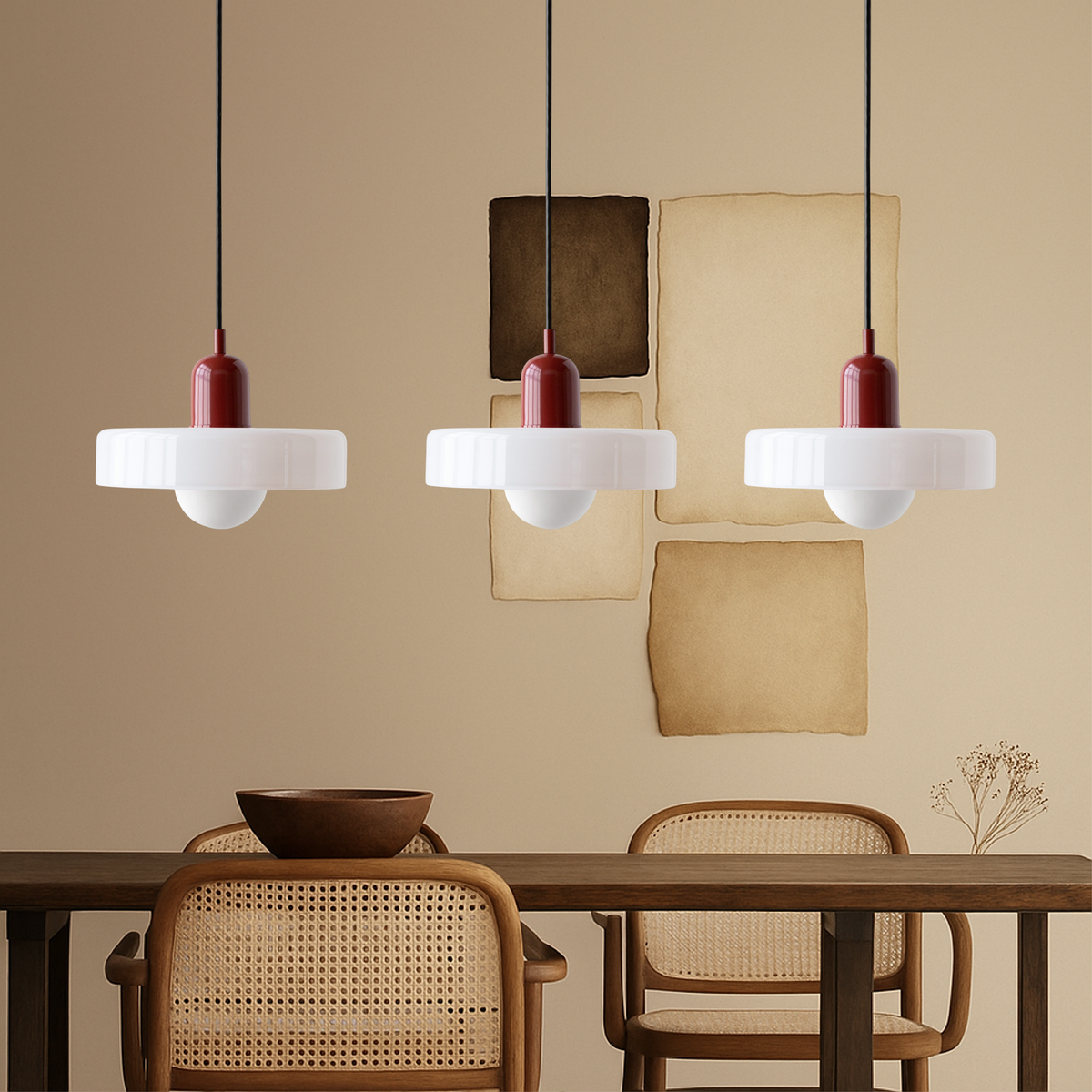 3-Light Bauhaus Pendant Light with Coloured Glass Shades, G9