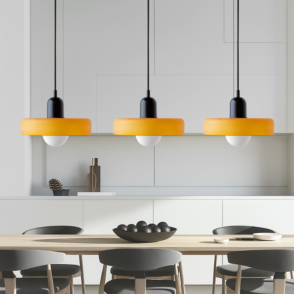 3-Light Bauhaus Pendant Light with Coloured Glass Shades, G9