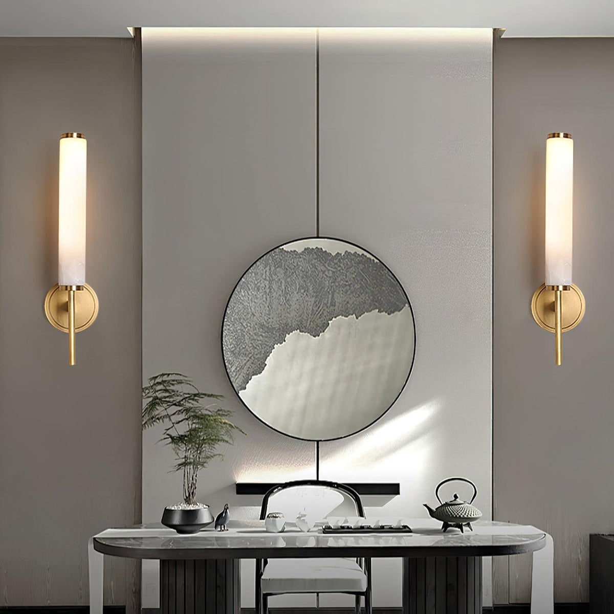 Art Deco Alabaster Wall Light with Brass Fitting