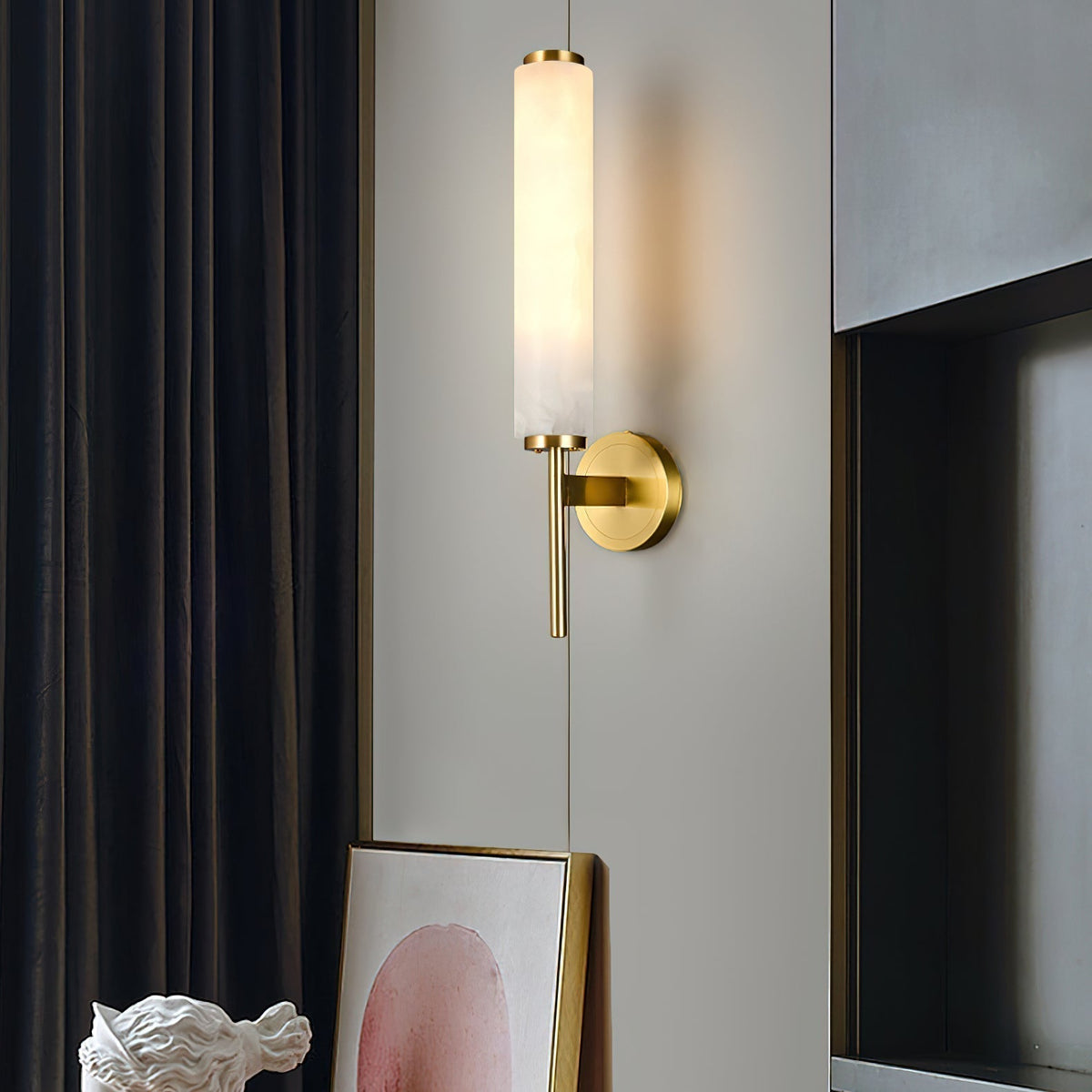 Art Deco Alabaster Wall Light with Brass Fitting
