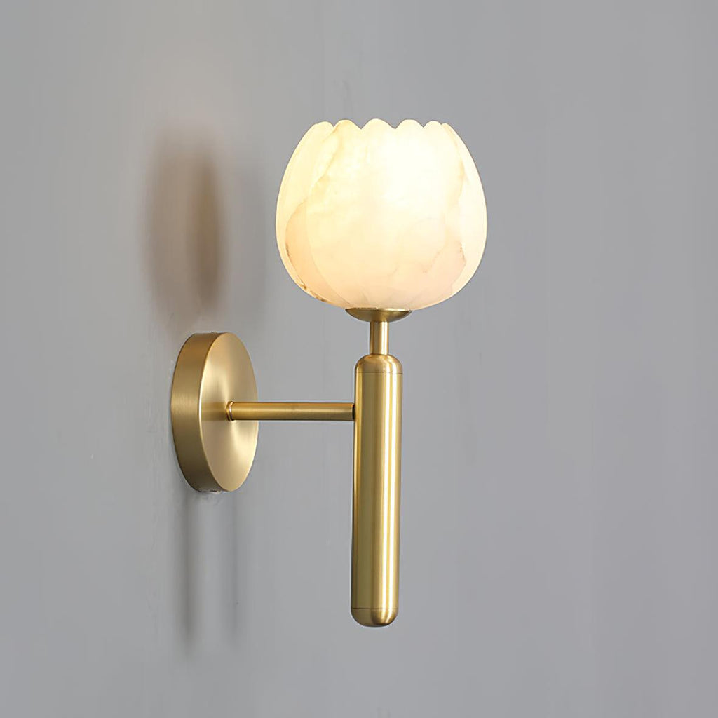 Art Deco Alabaster Flower Wall Light with Brass Frame