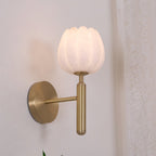 Art Deco Alabaster Flower Wall Light with Brass Frame