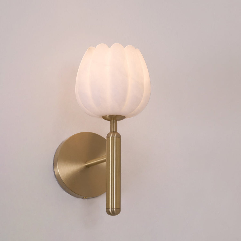 Art Deco Alabaster Flower Wall Light with Brass Frame