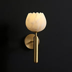 Art Deco Alabaster Flower Wall Light with Brass Frame