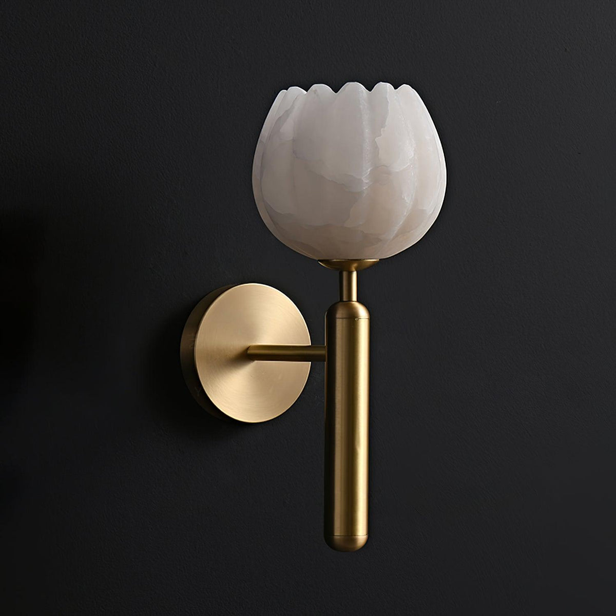 Art Deco Alabaster Flower Wall Light with Brass Frame