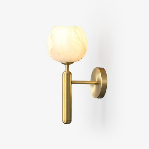 Art Deco Alabaster Flower Wall Light with Brass Frame