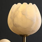 Art Deco Alabaster Flower Wall Light with Brass Frame