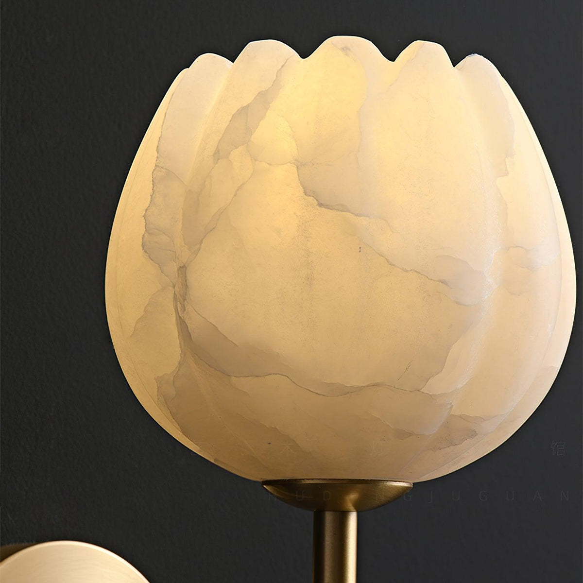 Art Deco Alabaster Flower Wall Light with Brass Frame