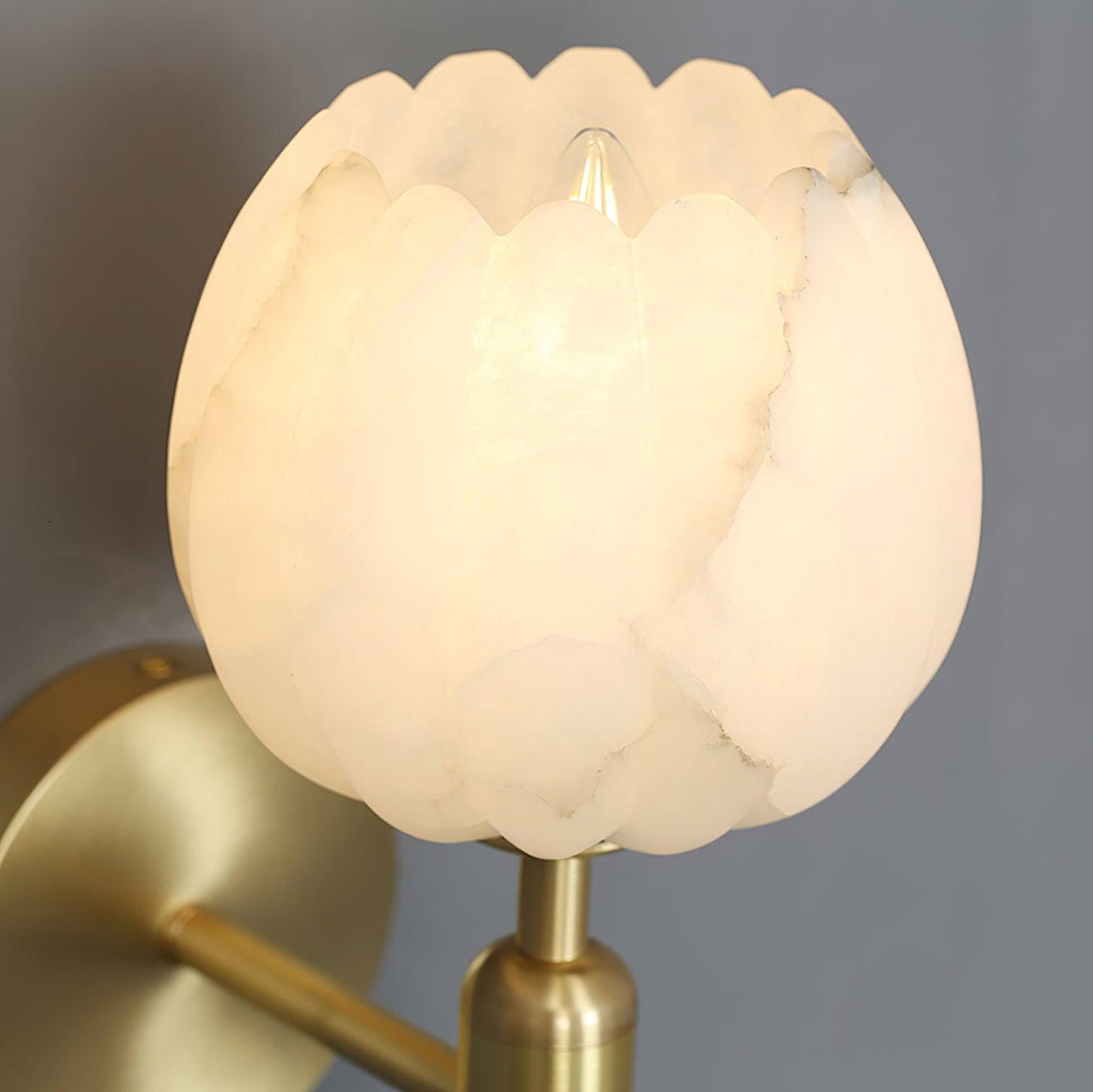 Art Deco Alabaster Flower Wall Light with Brass Frame