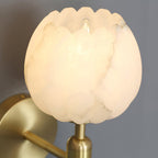 Art Deco Alabaster Flower Wall Light with Brass Frame