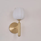 Art Deco Alabaster Flower Wall Light with Brass Frame