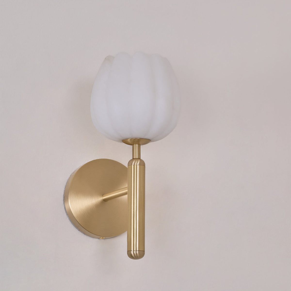 Art Deco Alabaster Flower Wall Light with Brass Frame