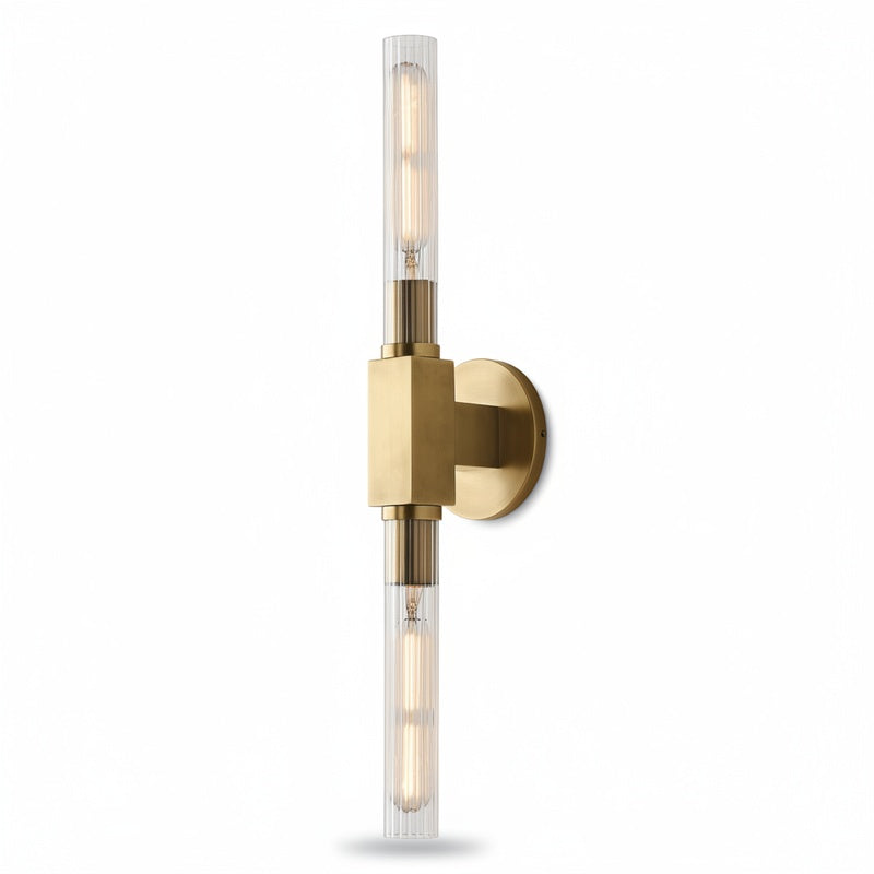 Art Deco Fluted Glass Wall Light, Two Lights, Dimmable