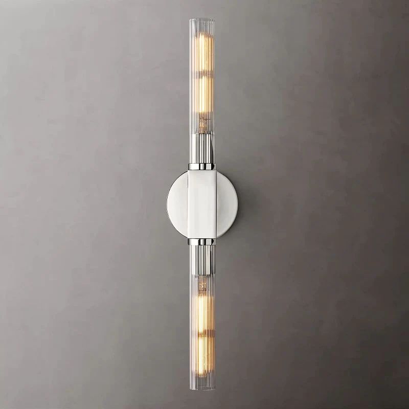 Art Deco Fluted Glass Wall Light, Two Lights, Dimmable