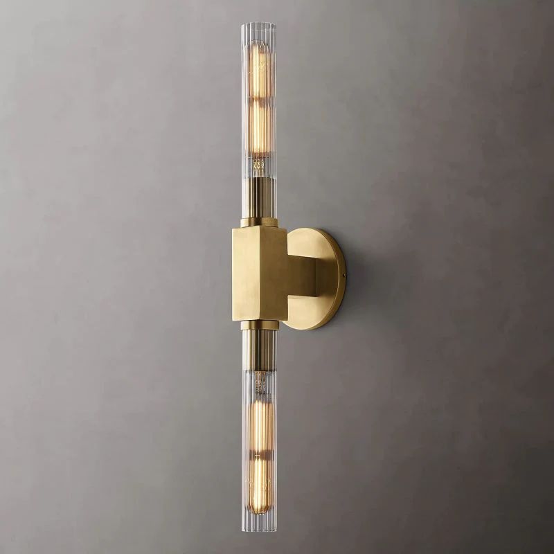 Art Deco Fluted Glass Wall Light, Two Lights, Dimmable