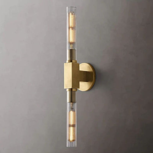 Art Deco Fluted Glass Wall Light, Two Lights, Dimmable