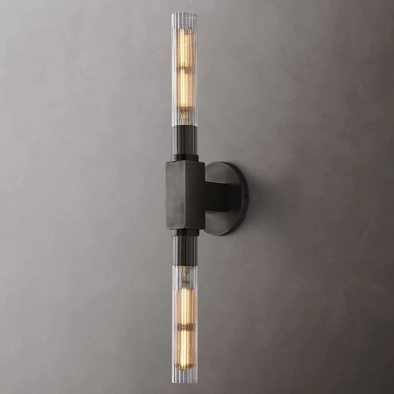 Art Deco Fluted Glass Wall Light, Two Lights, Dimmable