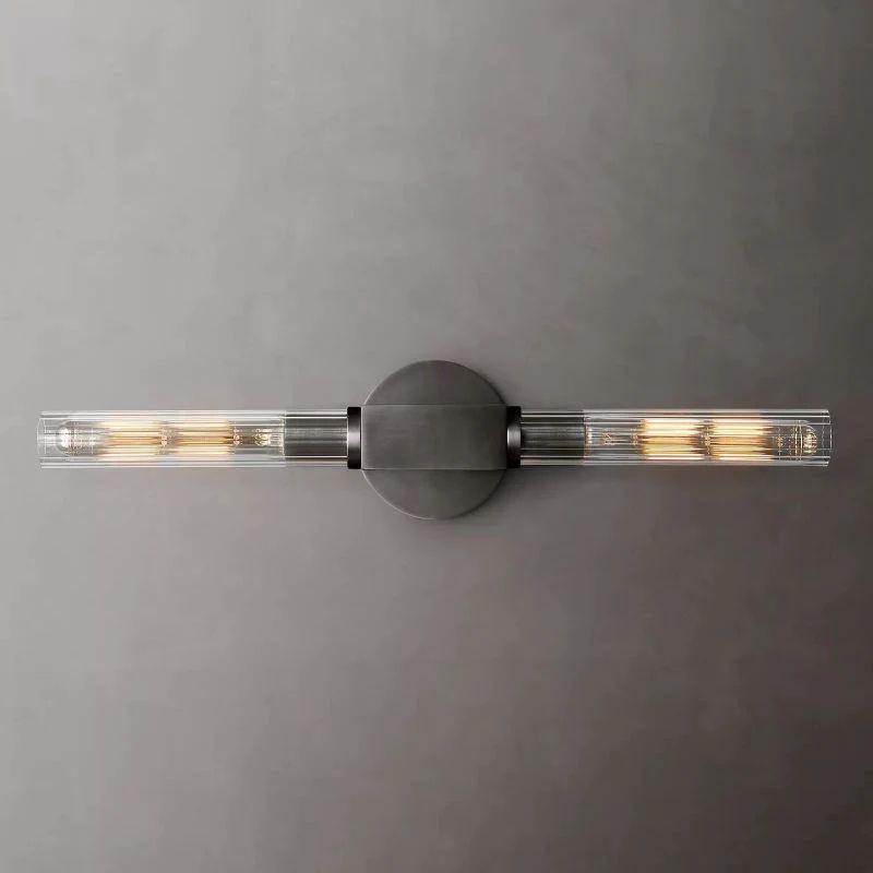 Art Deco Fluted Glass Wall Light, Two Lights, Dimmable
