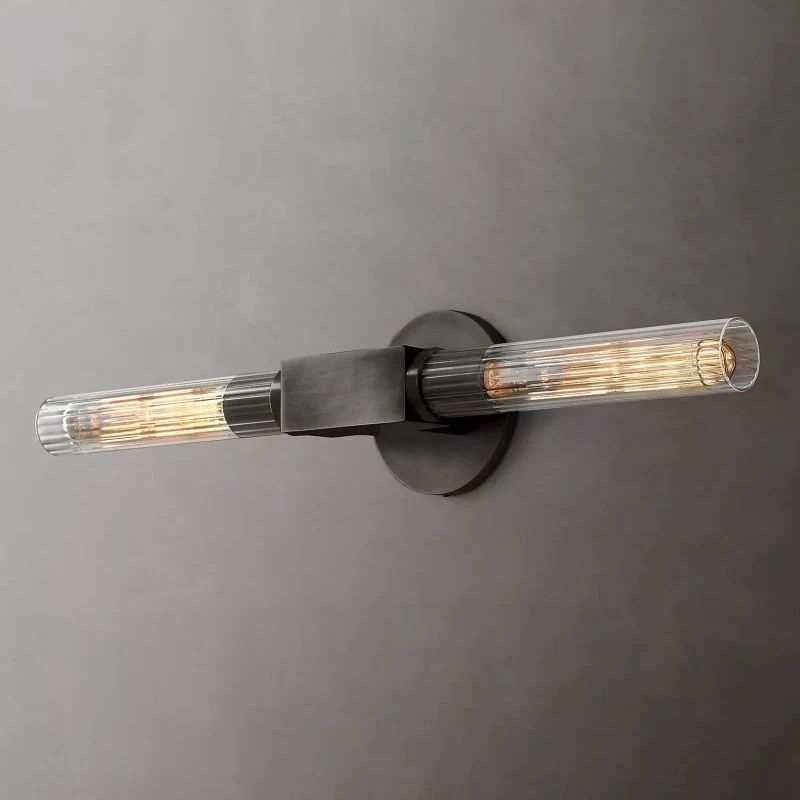 Art Deco Fluted Glass Wall Light, Two Lights, Dimmable
