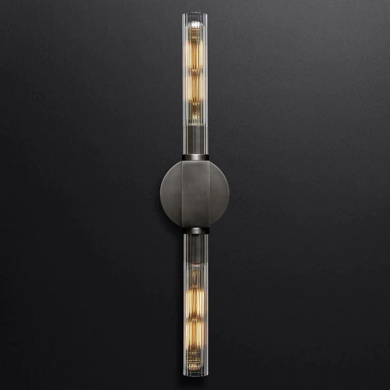 Art Deco Fluted Glass Wall Light, Two Lights, Dimmable