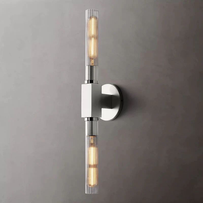 Art Deco Fluted Glass Wall Light, Two Lights, Dimmable